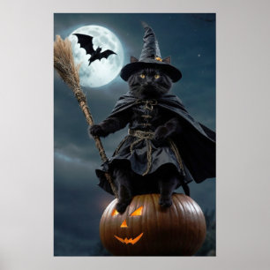 Halloween Witch Cat Poster (Closeup version)