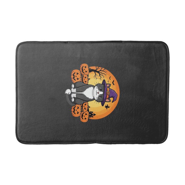 Halloween Witch Cat Pumpkin Moon Design_1 Bath Mat (Front)