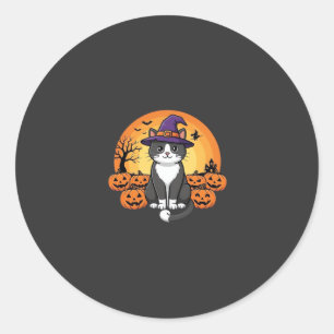Halloween Witch Cat Pumpkin Moon Design_1 Classic Round Sticker