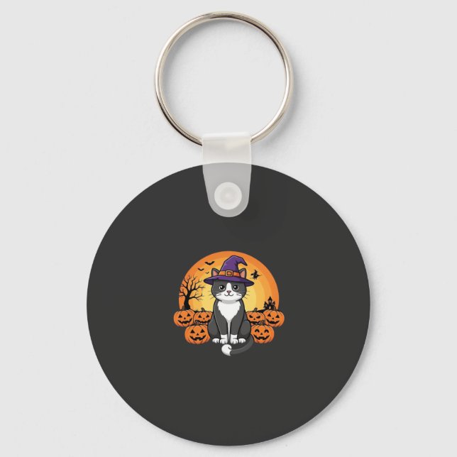 Halloween Witch Cat Pumpkin Moon Design_1 Keychain (Front)