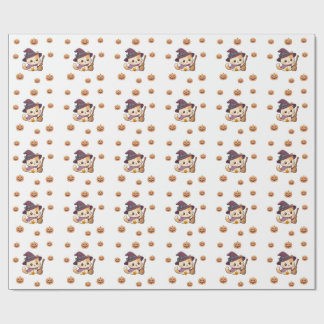 Halloween Witch Cat Pumpkin Pattern Wrapping Paper