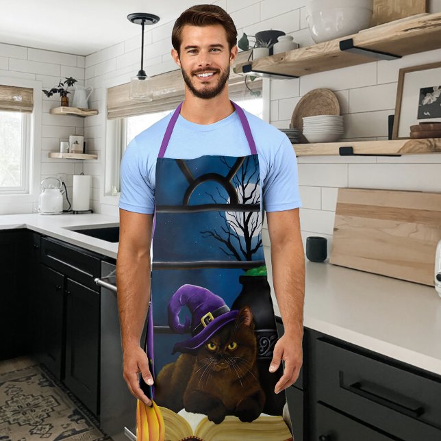 Halloween Witch Cat Purple Magic Apron (Creator Uploaded)