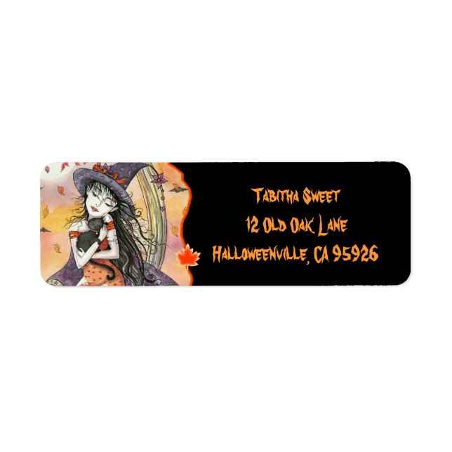 Halloween Witch Cat Return Address Labels (Front)