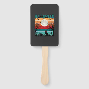 Halloween Witch Cat Spider Web Moon Graveyard_1_1 Hand Fan