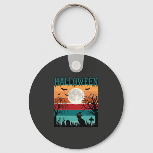Halloween Witch Cat Spider Web Moon Graveyard_1_1 Keychain