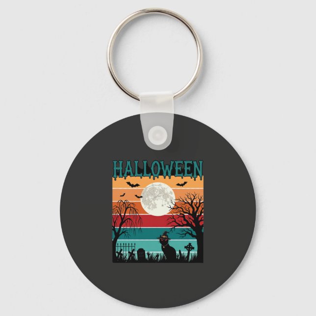 Halloween Witch Cat Spider Web Moon Graveyard_1_1 Keychain (Front)