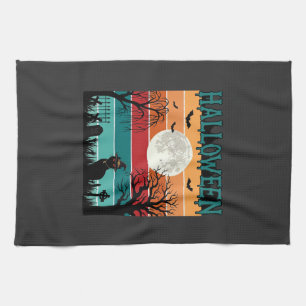 Halloween Witch Cat Spider Web Moon Graveyard_1_1 Kitchen Towel