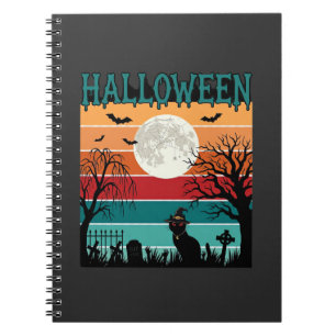 Halloween Witch Cat Spider Web Moon Graveyard_1_1 Notebook
