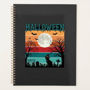 Halloween Witch Cat Spider Web Moon Graveyard_1_1 Planner