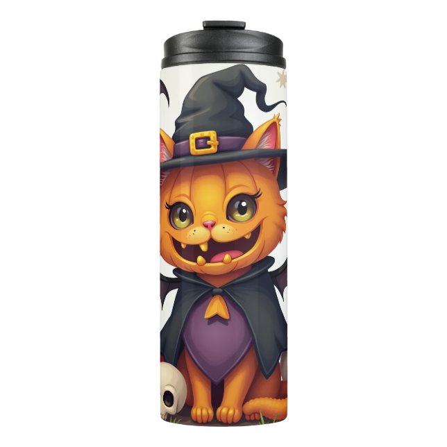 Halloween witch Cat Thermal Tumbler (Front)