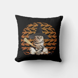 Halloween Witch Cat Throw Pillow