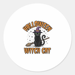Halloween Witch Cat Vintage Engraving Design_1 Classic Round Sticker
