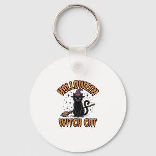 Halloween Witch Cat Vintage Engraving Design_1 Keychain