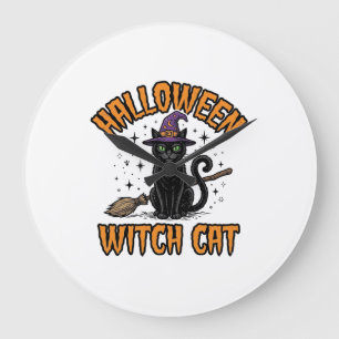 Halloween Witch Cat Vintage Engraving Design_1 Large Clock