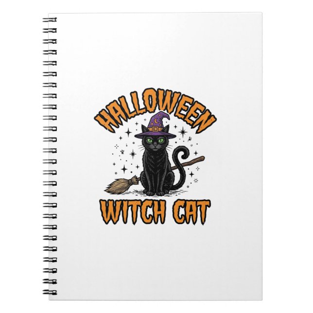 Halloween Witch Cat Vintage Engraving Design_1 Notebook (Front)