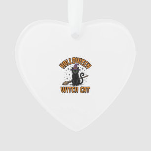 Halloween Witch Cat Vintage Engraving Design_1 Ornament