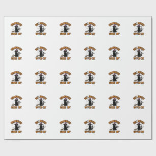 Halloween Witch Cat Vintage Engraving Design_1 Wrapping Paper