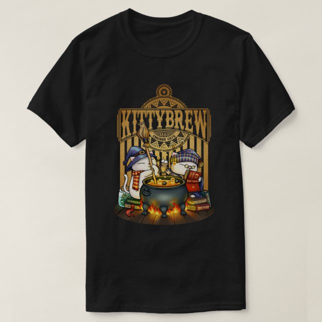 Halloween Witch Cats Kitty Brew T-Shirt (Design Front)