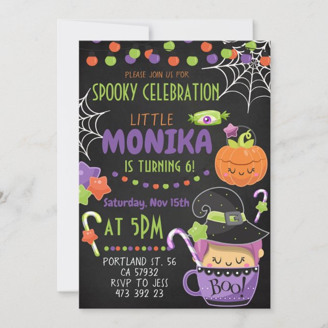 Halloween Witch Cauldron Birthday Invitation  (Front)