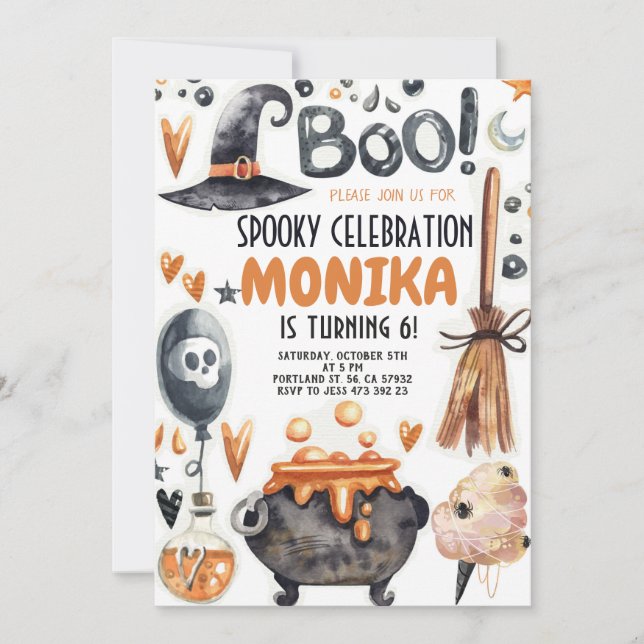 Halloween Witch Cauldron Birthday Invitation  (Front)