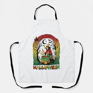 Halloween Witch Cauldron Brewing Black Cat Spooky  Apron