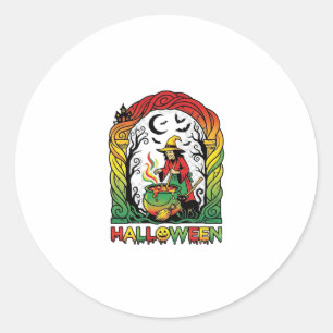 Halloween Witch Cauldron Brewing Black Cat Spooky  Classic Round Sticker