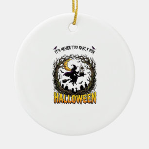 Halloween Witch Cauldron Moon Cemetery Twisted Tre Ceramic Ornament