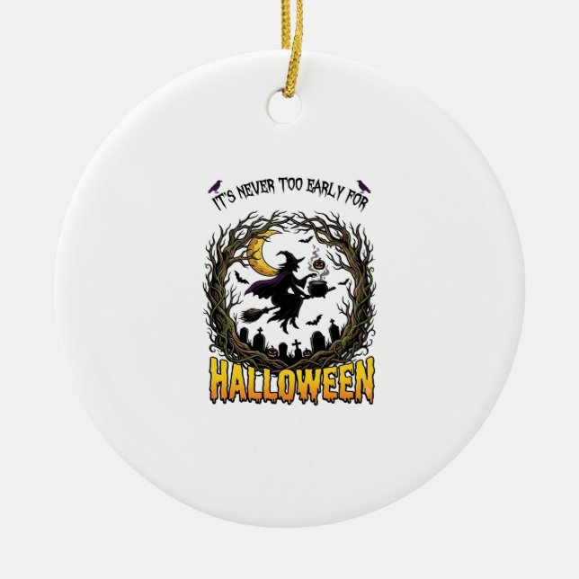 Halloween Witch Cauldron Moon Cemetery Twisted Tre Ceramic Ornament (Front)