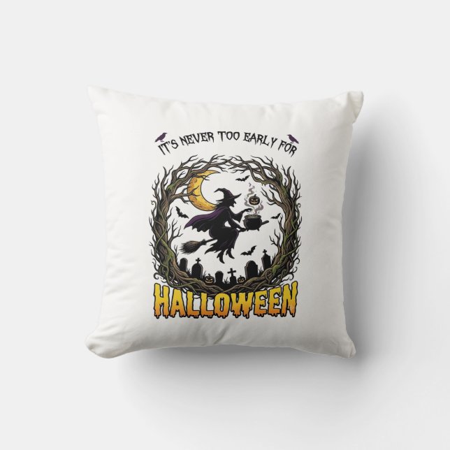 Halloween Witch Cauldron Moon Cemetery Twisted Tre Throw Pillow (Front)