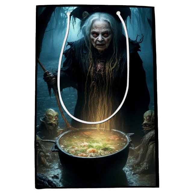Halloween Witch Cauldron With Soup Medium Gift Bag (Front)