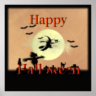 Halloween Witch Cemetery Poster