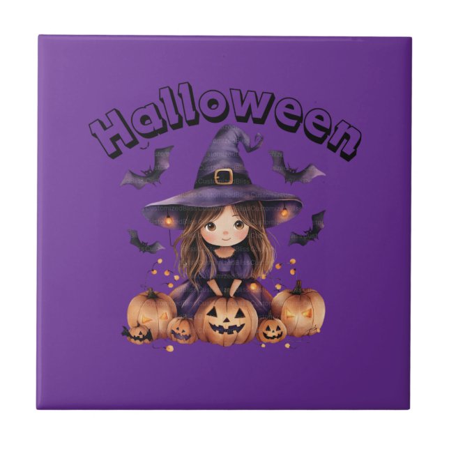 Halloween Witch Ceramic Tile Decoration (Front)