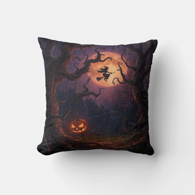 Halloween Witch & Citrouille Coussin Carré (Recto)
