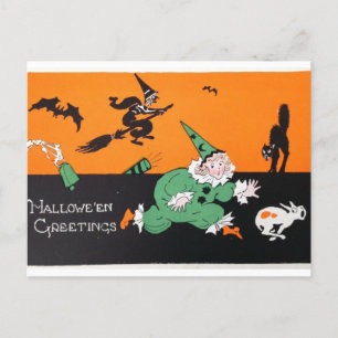 Halloween Witch Clown Postcard: Whimsical Fun! Postcard