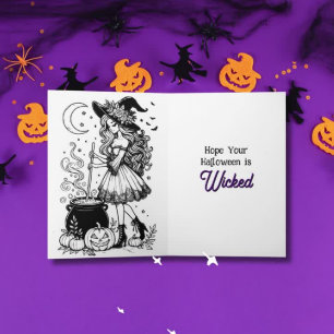 Halloween Witch Colouring Page Inside Card