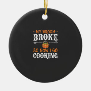 Halloween Witch Cooking Broom Broke Design_1 Ceramic Ornament
