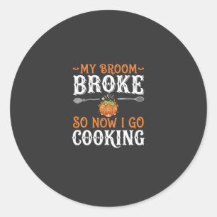 Halloween Witch Cooking Broom Broke Design_1 Classic Round Sticker