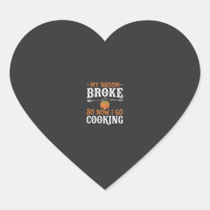 Halloween Witch Cooking Broom Broke Design_1 Heart Sticker