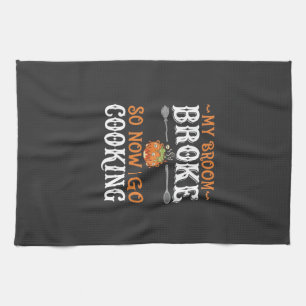 Halloween Witch Cooking Broom Broke Design_1 Kitchen Towel