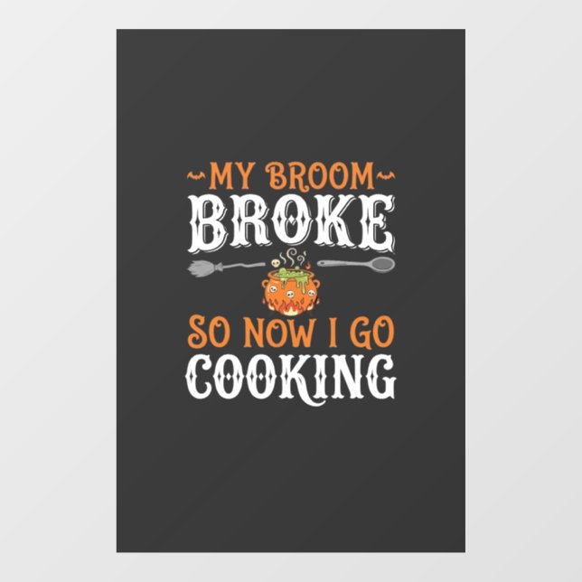 Halloween Witch Cooking Broom Broke Design_1 Window Cling (Sheet)