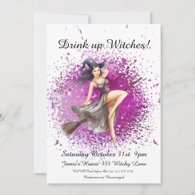  Halloween Witch Costume Party Invitation (Front)