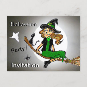 Halloween Witch Cust. Text Party Invitation Postcard