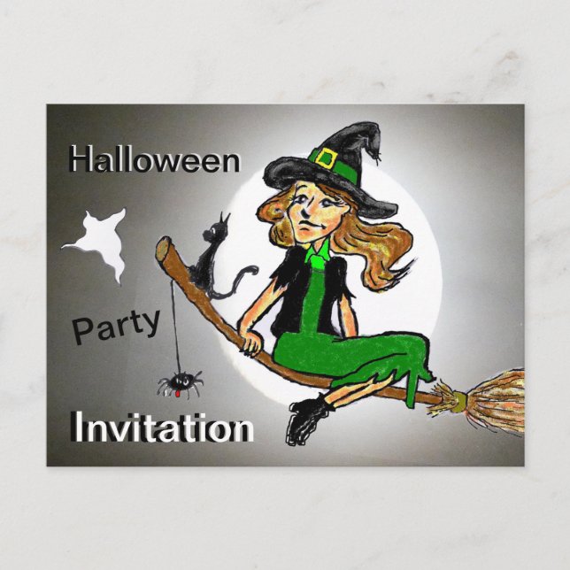 Halloween Witch Cust. Text Party Invitation Postcard (Front)