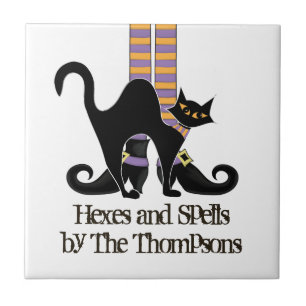Halloween Witch Cute Black Cat Whimsical  Tile