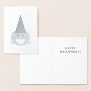 Halloween Witch Cute Fun Smiling Happy Silver Foil Card