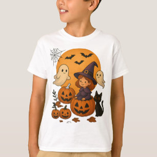 Halloween Witch Design with Ghosts, Pumpkins T-Shirt