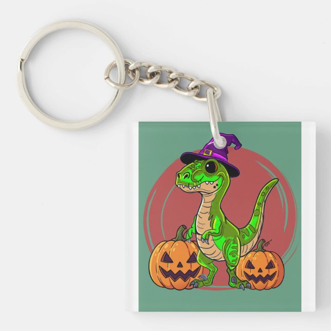 Halloween Witch Dinosaur Keychain (Front)