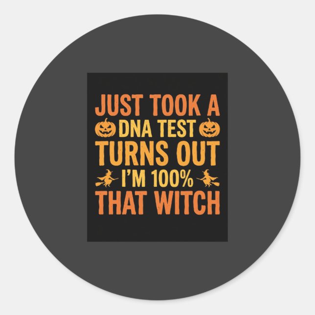 Halloween Witch DNA Test Funny Design Classic Round Sticker (Front)