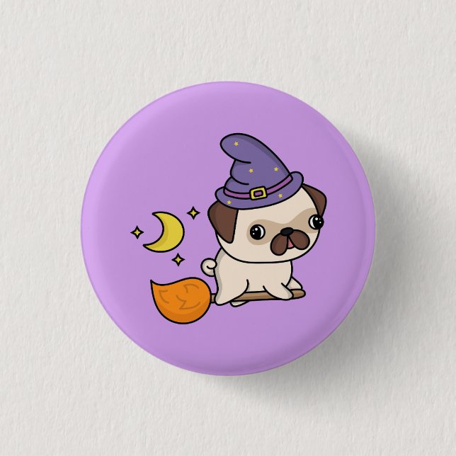 Halloween Witch Dog 1 Inch Round Button (Front)