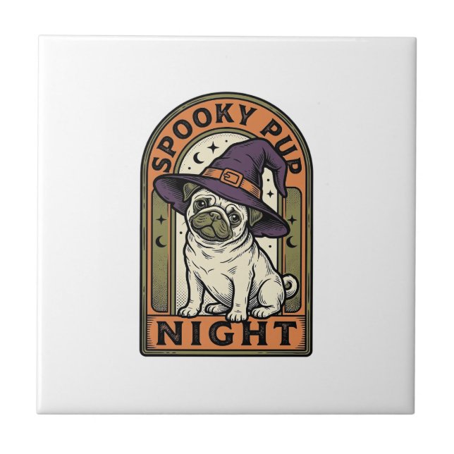 Halloween Witch Dog Vintage Engraving Shirt Design Tile (Front)